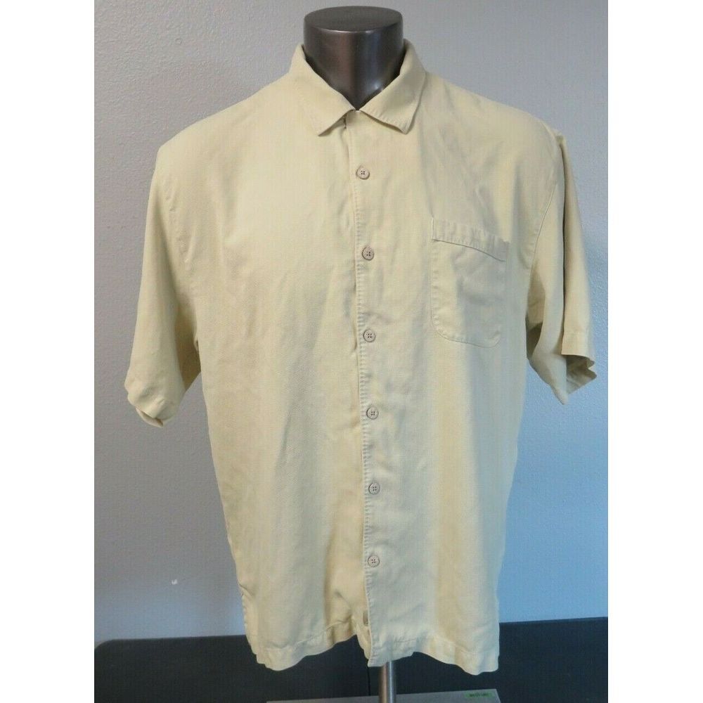 Mens Tommy Bahama Short Sleeve Button Front Hawaiian Silk Shirt L Yellow T31166